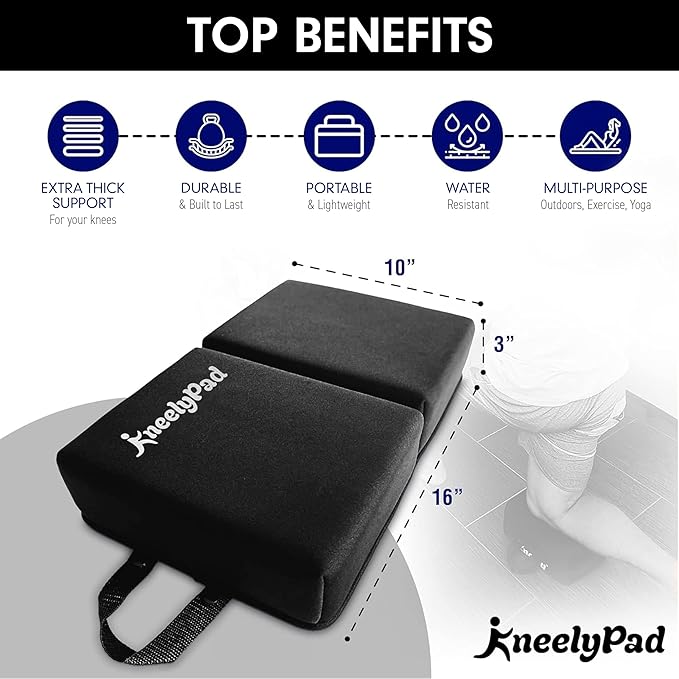 KneelyPad by Kneely | Kneeling Pad for Gardening, Exercise, Cleaning, & Mechanic Work | Extra Thick Memory Foam Knee Cushion for Gardening & More with Washable Cover | Foldable Knee Pad with Handle
