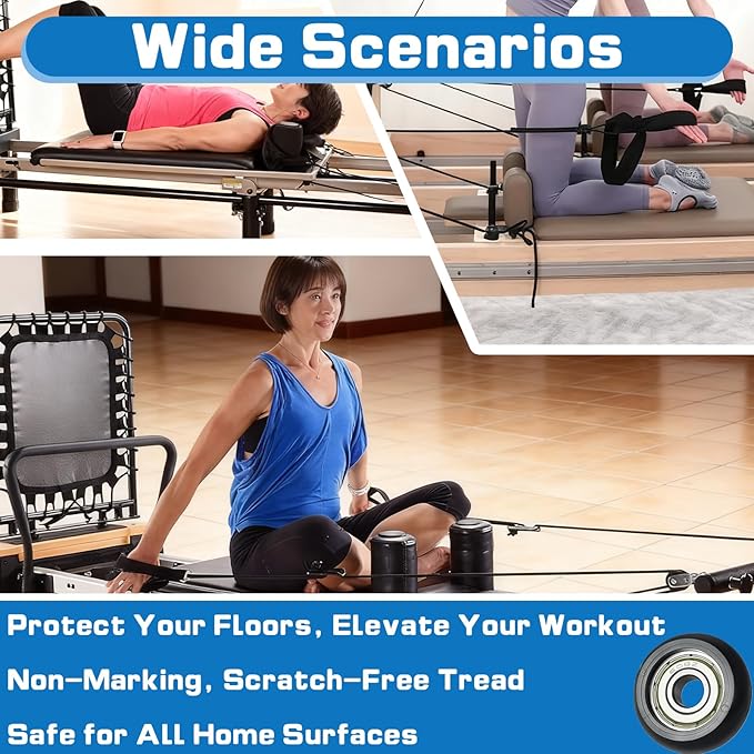 6Pcs Replacement Roller Wheels, Compatible with Aero Pilates Reformer Machines, Smooth & Quiet Glide Rollers Easy Tool-Free Installed Rollerwheels, Durable PU & POM Parts for Pilates Machine Repair