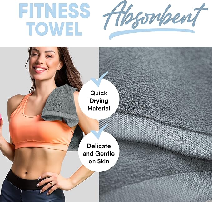 MICRODRY Wonder Towel - Ultra Absorbent Luxury Fitness Workout Towel, Microfiber Cooling Towel for Face and Neck, Quick Drying, Soft to Touch, Exercise at Home or Gym, Great for Yoga,16x28, Light Grey