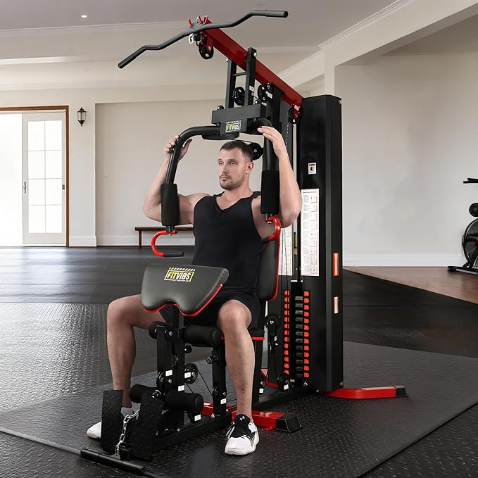 Fitvids Home Gym Equipment, Multifunctional Full Body Workout Weight Machine Station with Weight Stack, All in One Exercise Equipment with Pulley System & Seated Rowing for Home Gym Strength Training