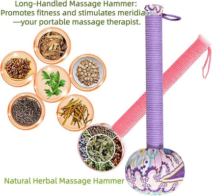 Mugwort Massage Hammer, Massage Tools Back, Shoulder & Body - Handheld Percussion Therapy Tool with US Design Patent, (Purple, Pink)