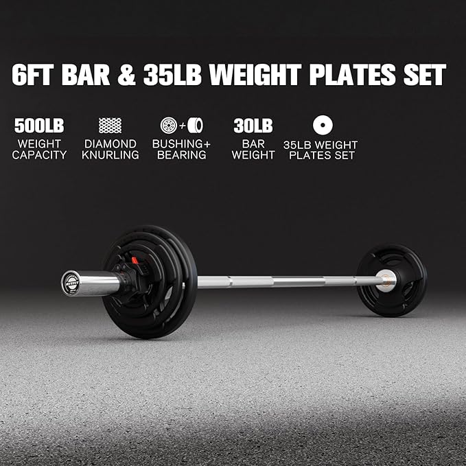 RitFit Barbell Weight Set - 4/6FT Olympic Barbell with Weight Plates (55-115LB Total) - Weightlifting Equipment for Squats, Curls, Deadlifts, Presses, Hip Thrusts