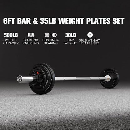RitFit Barbell Weight Set - 4/6FT Olympic Barbell with Weight Plates (55-115LB Total) - Weightlifting Equipment for Squats, Curls, Deadlifts, Presses, Hip Thrusts