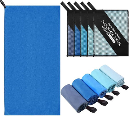 Tudomro 5 Pcs Microfiber Gym Towels Quick Dry Camping Towel for Women Men Gym Sweat Sports Towel for Yoga Tennis Running Swimming Exercise Working Out(Blue,23.6 x 47.2 '')
