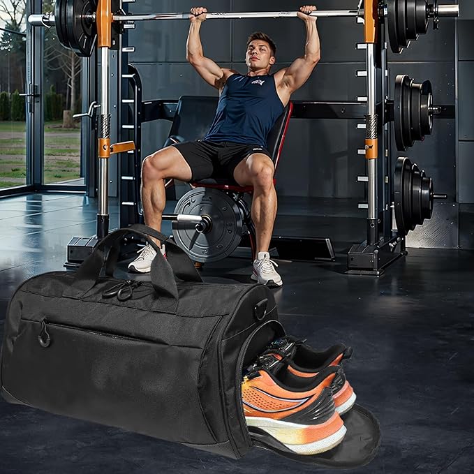 Gym Bag for Men & Women with Shoulder Strap, Shoe and Wet Compartment, Lightweight Duffle Bag, Durable Athletic Bag, Perfect for Travel, Fitness, Workout, Swimming, Yoga (Medium (22"))