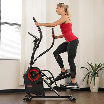 Sunny Health & Fitness Elliptical Exercise Machine, Silent Training, Long Stride Full Body Workout, Adjustable Resistance, Pulse Sensor, SunnyFit App via Bluetooth, Electric or Manual