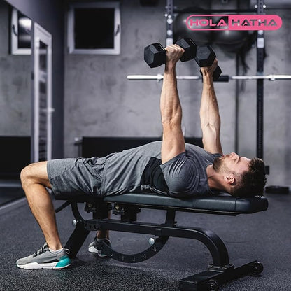HolaHatha Hexagonal Dumbbell Weights Set, Home Gym Equipment Set, Portable Weighted Exercise Dumbbells for Fitness, Training, and Lifting Workouts
