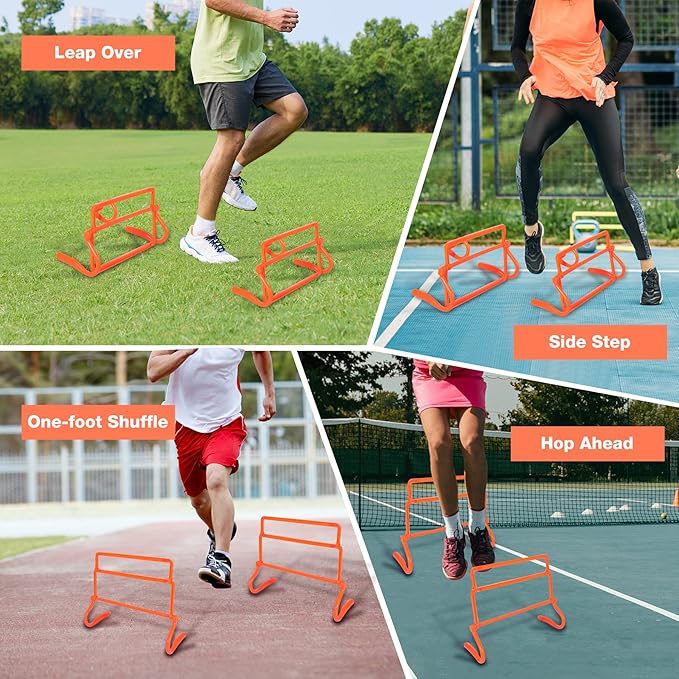 Lineslife Adjustable Agility Hurdles,4 Height Speed Training Hurdles, Portable Speed Training Equipment with Carry Bag for for Athletes,Kids,Soccer,Basketball