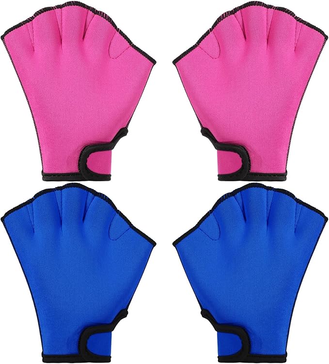 Sumind 2 Pairs Swimming Gloves Aquatic Training Gloves Neoprene Mittens Webbed Fitness Water Aerobics Resistance Training for Women Men Swimming Diving(Medium,Rose Red, Blue)