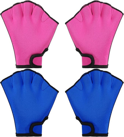 Sumind 2 Pairs Swimming Gloves Aquatic Training Gloves Neoprene Mittens Webbed Fitness Water Aerobics Resistance Training for Women Men Swimming Diving(Medium,Rose Red, Blue)