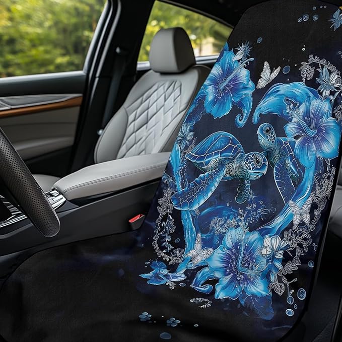 Bulopur Sea Turtle Car Seat Towel Cover After Gym Workout Beach Swimming Heart Print Sweating Car Seat Cover Fits for Cars SUV Sedan Truck Front Seats