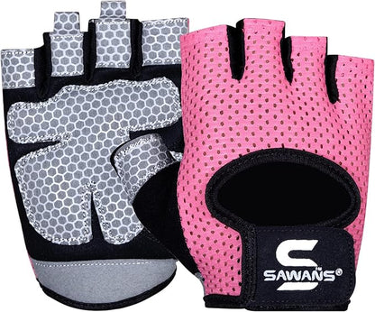 SAWANS Workout Gloves for Men and Women Weight Lifting Gloves Gym Fitness Exercise Cycling Pull ups Microfiber Lightweight Breathable Non-Slip Silicone Padded Palm Grip Protection