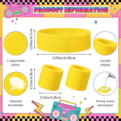 3 Pack Neon Sweatbands Set 80s Wristband and Headband Color War Accessories Sports Sweatbands for Summer Ball Party