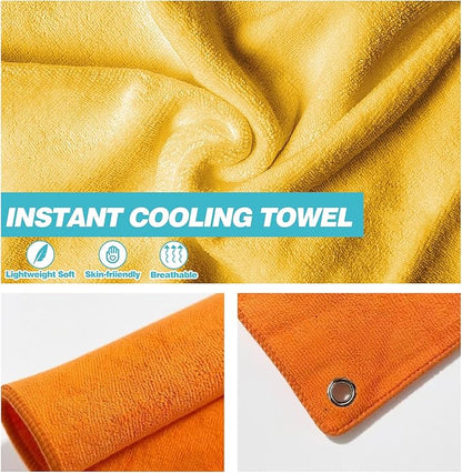 Microfiber Hiking Towels with Clip, Comfortable Cleaning of Sweat Skin or Hiking Accessories, 16” x 16”, Camping Towel (Orange, Medium)