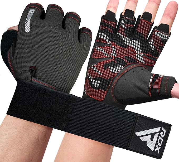 RDX Weight Lifting Gloves, Additional Stretchable Long Wrist Support, Full Palm Grip, Men Women Fitness HIIT Workout, Bodybuilding Powerlifting Strength Training Cycling Exercise Home Gym Equipment