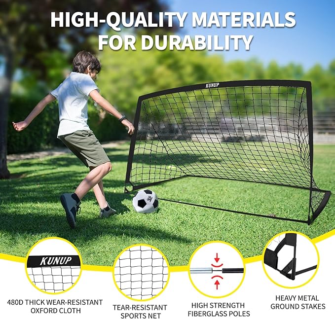 2 Set Kids Soccer Goals for Backyard with Training Equipment, Portable Foldable Practice Nets with Ball, Dice & Mat, Cones, Air Pump and Carry Bag for Toddler Youth Outdoor Sports Game