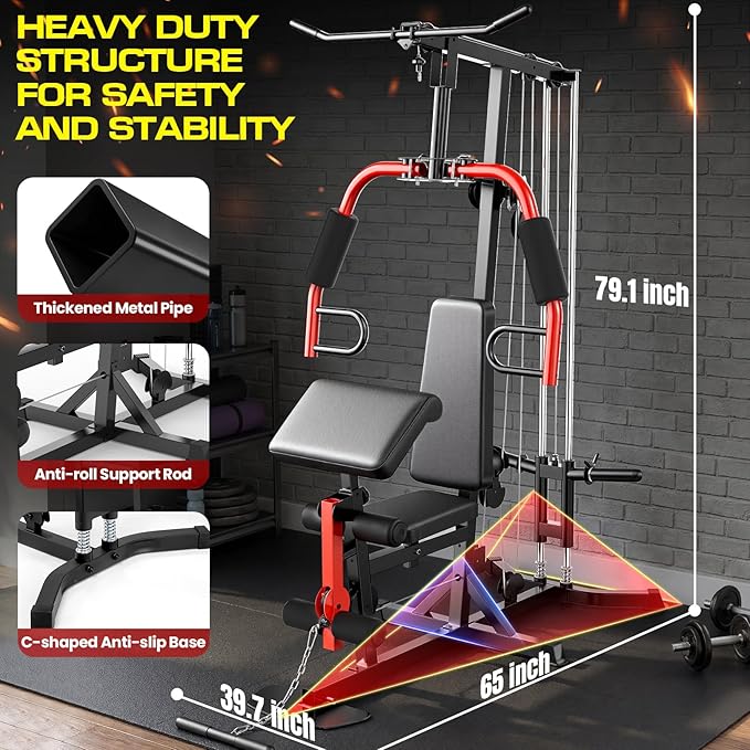 OPPSDECOR Home Gym Equipment, Multifunctional Workout Station with Pulley System, All in One Adjustable Exercise Equipment with LAT Pulldown & Chest Press & PEC Deck Fly & Leg Extension & Rowing