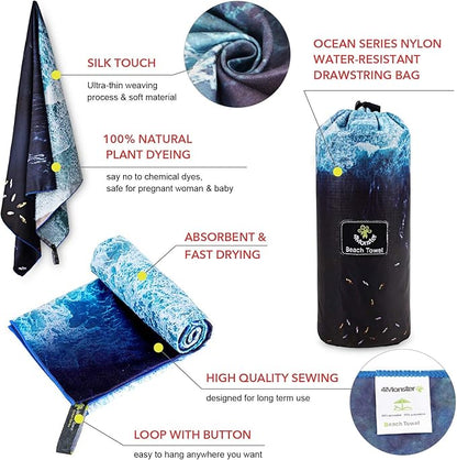 4Monster Microfiber Beach Towel Quick Dry,Super Absorbent Lightweight Travel Towel for Swimmers, Sand Free Camping Towel, Beach Towels for Pool,Swim,Water Sports,Yoga
