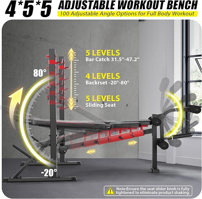 OPPSDECOR 900LBS Weight Bench Set with Squat Rack Foldable Bench Press Set with Leg Extension & Leg Curl Professional Flat/Incline/Decline Workout Bench for Home Gym Full Body Exercise
