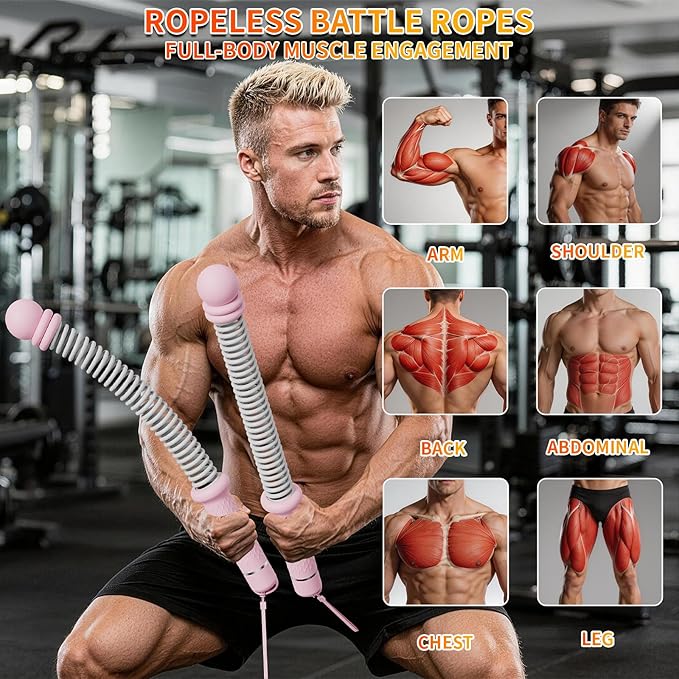 Ropeless Battle Ropes Adjustable Weight, Portable Cordless Battle Ropes for Home Gym with Storage Bag, High Calorie Burn for Men & Women, Fitness Equipment for HIIT & Low-Impact Aerobic Training