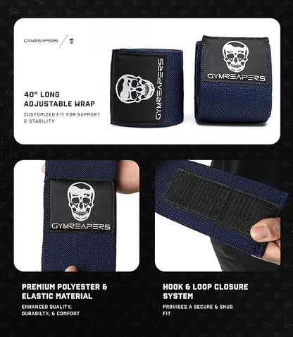 Gymreapers Weightlifting Elbow Wraps (1 Pair) - Flexible 40'' Elbow Compression Strap & Joint Support Brace - for Bench Press, Powerlifting, and Pressing