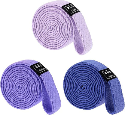 Fabric Resistance Bands - 3-Pack Set, Long Cloth Exercise Bands for Home Workout Strength Training, Yoga & Pilates | with Storage Bag