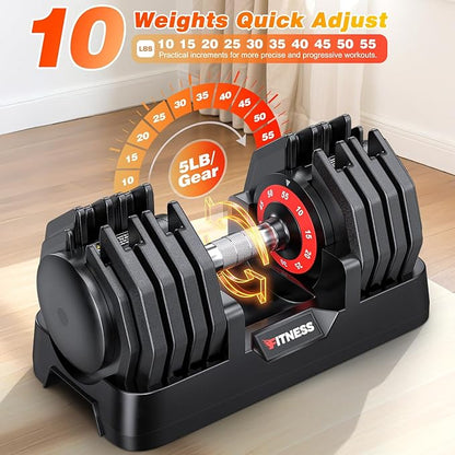 XDDIAS Adjustable Dumbbell Set of 2, 25/55/80/90LB Dumbbell Set- 1-Hand Fast Adjustment with Anti-Slip Handle, Compact Free Weights Dumbbells Set for Men/Women Home Gym Strength Training Equipment