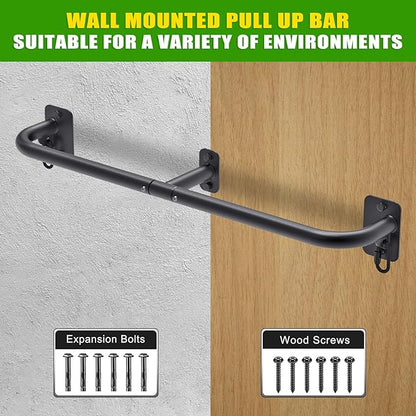 SELEWARE Heavy Duty Wall Mount Pull Up Bar, Joist Mount Chin Up Bar for Doorway, Sturdy Steel Construction, w/Resistance Band Hooks, Fits 32"/36" Wall Studs for Home Gym Strength Training