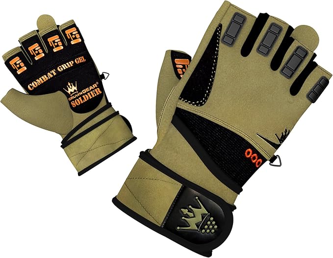 Crown Gear Weightlifting Gloves for Crossfit Workout Training - Fitness Gym Bodybuilding Gloves for Men or Women - Best for Heavy Weight Lifting Exercise Integrated Full Wrist Support Wraps