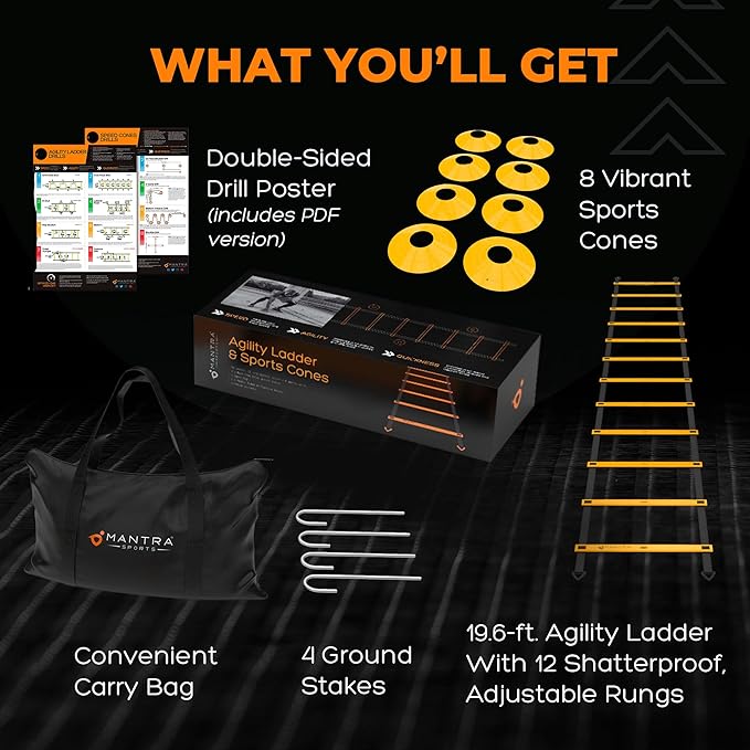 Soccer Training Equipment Agility Ladder Set, Sports Speed & Agility Training Equipment Kit with Cones & Drills, Speed Training Ladder for Footwork, Football Training Equipment