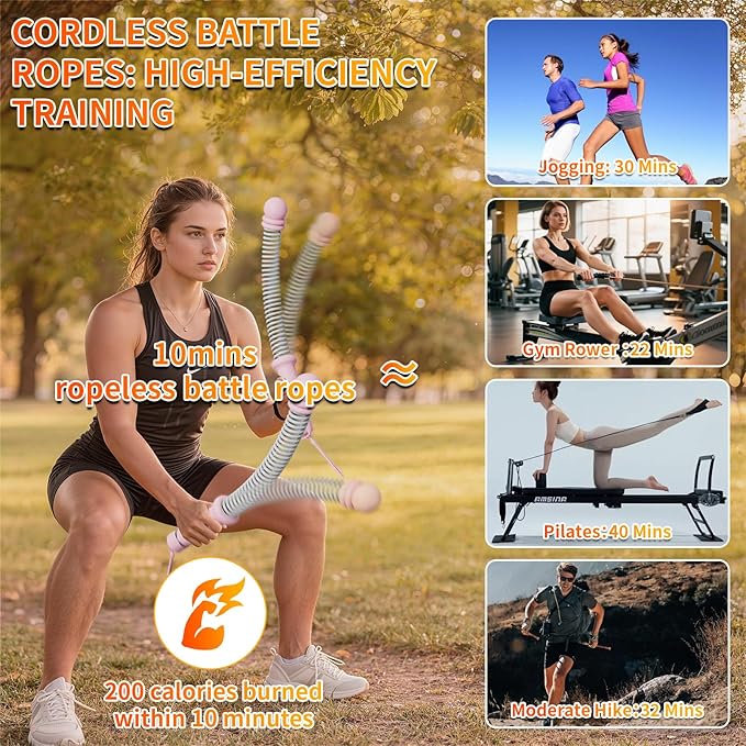 Ropeless Battle Ropes Adjustable Weight, Portable Cordless Battle Ropes for Home Gym with Storage Bag, High Calorie Burn for Men & Women, Fitness Equipment for HIIT & Low-Impact Aerobic Training