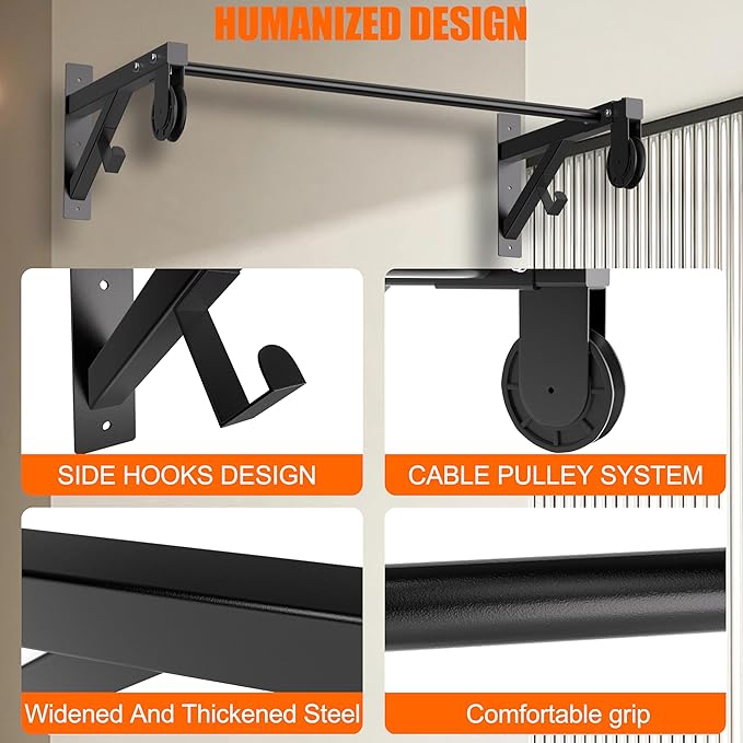 Pull Up Bar Wall Mounted, Heavy Duty 650 lbs Capacity Chin Up Bar, 48" Multi-Grip Strength Training Pull-up Bars, for Home Gym Garage/Backyard Total Body Workout, Ease Of Use Mounting