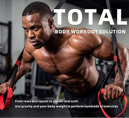 Suspension Straps Trainer for Home Gym – Integrated Door Anchor for 1-Second Setup, All in One Bodyweight Resistance Straps for Indoor & Outdoor Fitness Training System