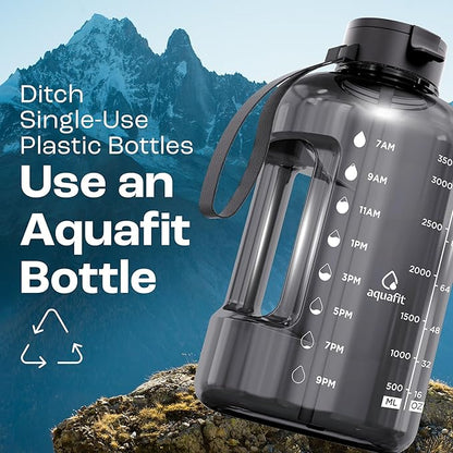 AQUAFIT 1 Gallon Water Bottle with Time Marker - Straw & Chug Lid - BPA Free Gym Water Bottle with Straw - Big Gallon Jug (Nebula 2, 128 oz - 2 Lids)