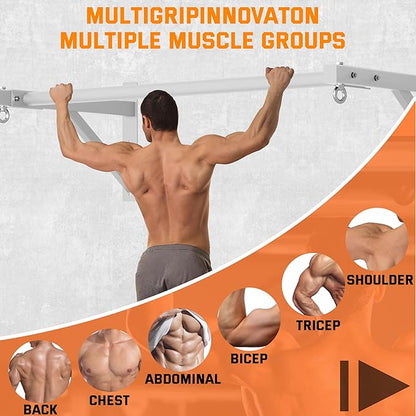 Pull Up Bar Wall Mounted, Heavy Duty 650 lbs Capacity Chin Up Bar, 48" Multi-Grip Strength Training Pull-up Bars, for Home Gym Garage/Backyard Total Body Workout, Ease Of Use Mounting