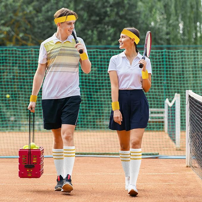 ONUPGO Sweatband Set Sports Headband Wristband Set Sweatbands Terry Cloth Wristband Wrist Sweatband Headbands Moisture Wicking Sweat Absorbing Head Band