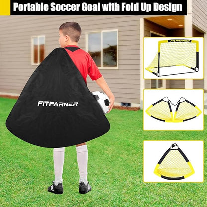 Kids Soccer Goals for Backyard Set - 2 Pack of Portable Pop Up Soccer Nets with Ball,Cones,Complete Training Equipment Kit for Toddler,Youth,Kids Age 3-14,Outdoor Sports Game