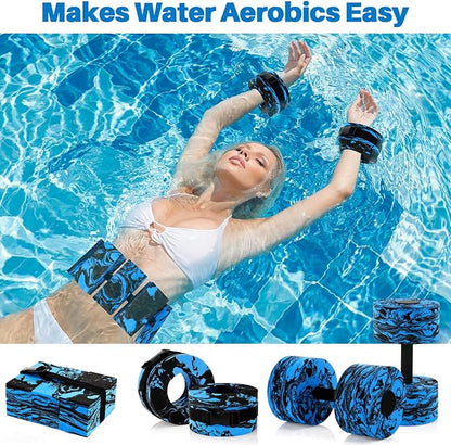 5 Pcs Pool Aquatic Exercise Set Including 2 Lightweight Water Dumbbells, 2 Ankle Swimming Weights, and Swim Belt Water Exercise Equipment for Aquatic Aerobics