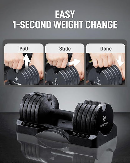 BYZOOM FITNESS Pure Series Adjustable Dumbbell - 12.5/25/27.5/75lb - ONE UNIT OR PAIR(check QTY before purchase) - 5-in-1/ 10-in-1 / 21-in-1 Flexible Hand Weights for Home Gym, Strength Training & Fitness Workouts, White OR Black