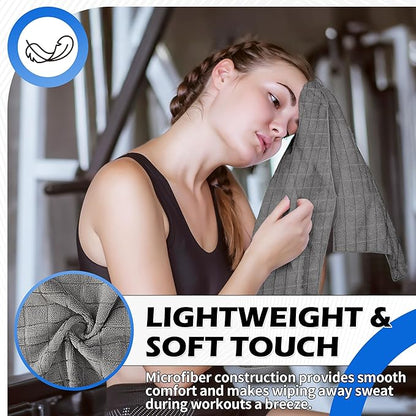 HOMERHYME Microfiber Gym Towels, 3 Pack Grey Sweat Towels, 16 x 27 Inch Quick Dry Hand Towels, Absorbent Yoga Towels for Home Gym Bag, Beach Travel Sport Towel, Workout Equipment for Men & Women