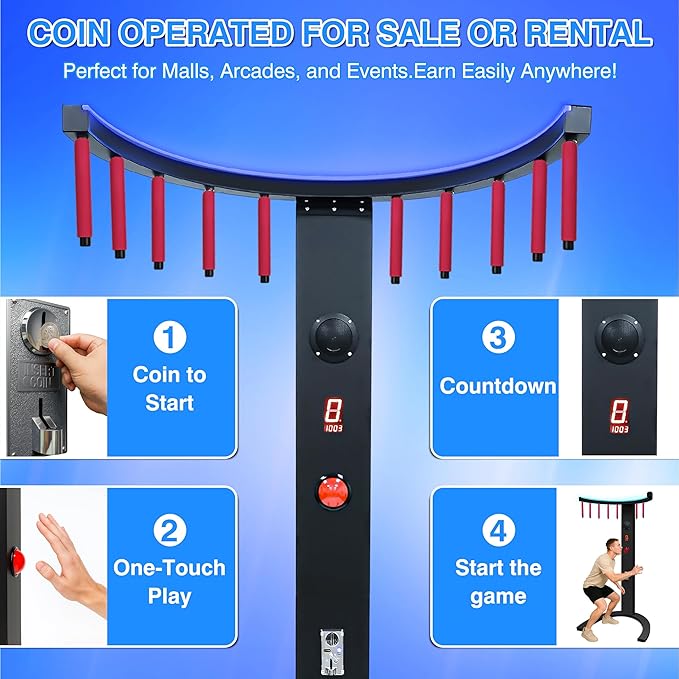 CAMINI Reflex Stick Challenge Game, Adjustable Speed Hand-Eye Coordination Trainer Arcade Machine for Events, Rentals, and Family Game Nights, LED Light & Music Reaction (Black)