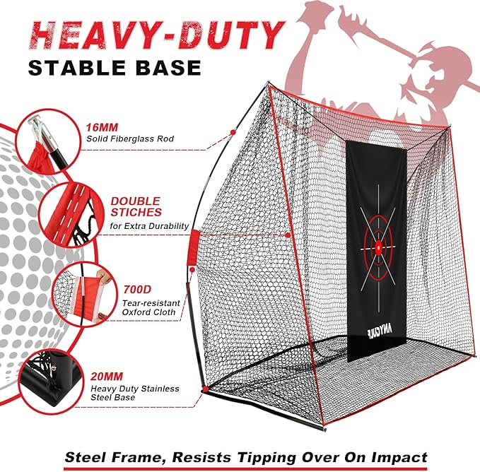 Pro Golf Net, 10x7ft Heavy Duty Golf Practice Net with Mat, Outdoor Indoor Hitting Nets with Noise Reduce Silk Target for Backyard Driving Chipping/Garage Training, Christmas Gifts for Men Boys