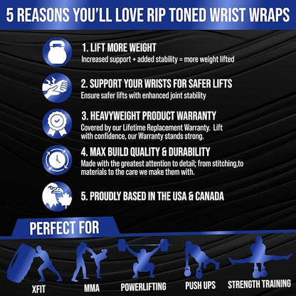 Rip Toned Wrist Wraps for Weightlifting – USPA & USAPL Approved 18" Wrist Straps for Powerlifting – Adjustable, Durable Gym Wraps with Thumb Loop – Maximum Support for Men & Women