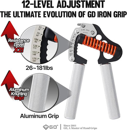 GD IRON GRIP Grip Strength Trainer Adjustable Hand Gripper Strengthener Hand Grip Exerciser Wrist Strengtheners Silent & Durable – Forearm, Finger & Hand Strength Training for Athletes, Climbers & Rehabilitation