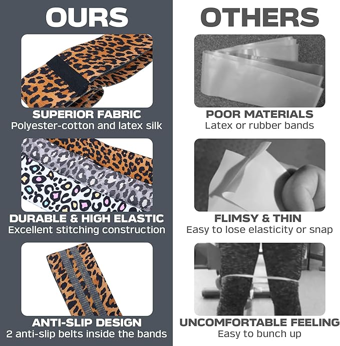 Booty Bands, 3 Levels Hip Bands, Polyester-Cotton and Latex Silk Workout Bands Resistance Bands for Home, Gym, Fitness, Pilates, Yoga (Pack of 3)