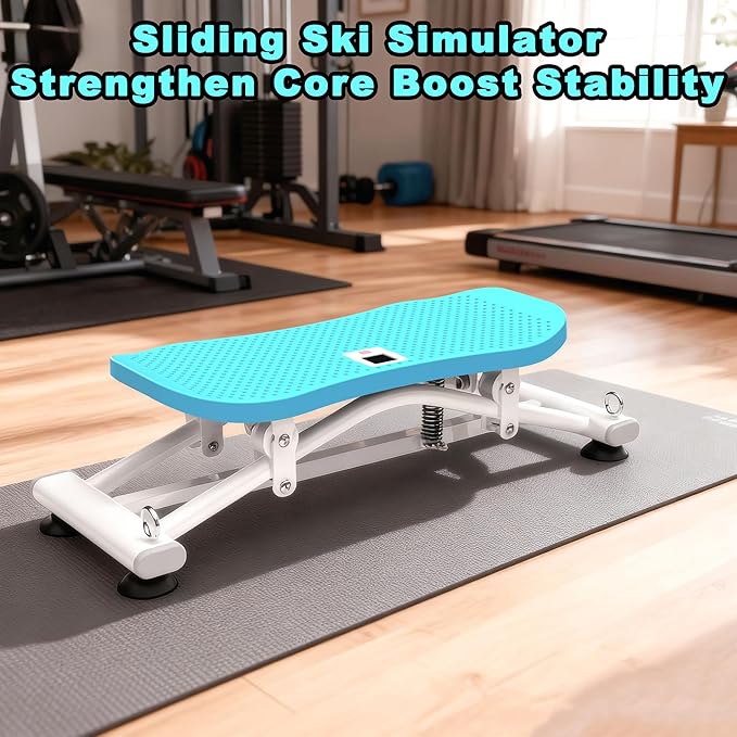 Indoor Rock Stepper w/ Resistance Bands, Sliding Balance Board Trainer Machine for Full Body Card Workout, Non-Slip Stable Home Exercise Equipment for Legs Core Arms Training, Compact Fitness Stepper