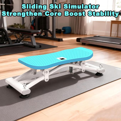 Indoor Rock Stepper w/ Resistance Bands, Sliding Balance Board Trainer Machine for Full Body Card Workout, Non-Slip Stable Home Exercise Equipment for Legs Core Arms Training, Compact Fitness Stepper