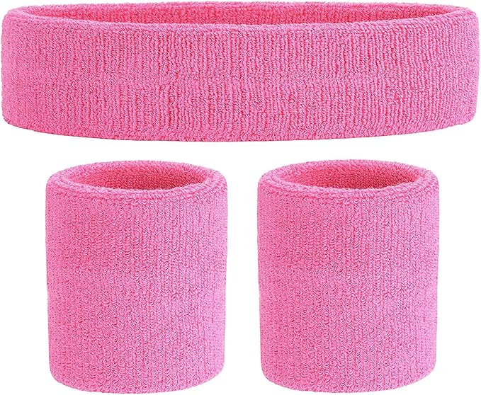 ONUPGO Sweatband Set Sports Headband Wristband Set Sweatbands Terry Cloth Wristband Wrist Sweatband Headbands Moisture Wicking Sweat Absorbing Head Band