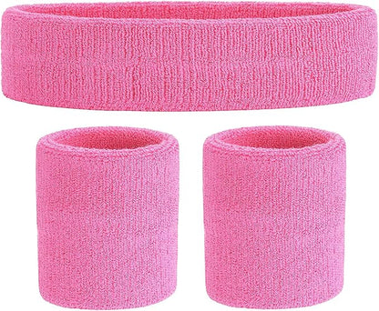 ONUPGO Sweatband Set Sports Headband Wristband Set Sweatbands Terry Cloth Wristband Wrist Sweatband Headbands Moisture Wicking Sweat Absorbing Head Band