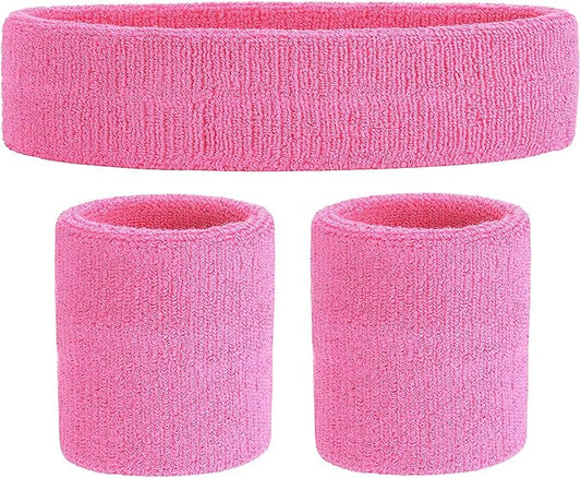 ONUPGO Sweatband Set Sports Headband Wristband Set Sweatbands Terry Cloth Wristband Wrist Sweatband Headbands Moisture Wicking Sweat Absorbing Head Band